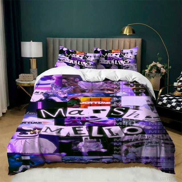 Bedding Set,Classic Comforter Set 3Pcs,Kids Graphic Marshmello Room Decor All Season Quilt Cover,Lightweight Duvet Cover