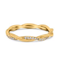 Yellow Tone, Simulated Cubic Zirconia Size-6 Full Eternity Crisscross Band Wedding Ring 925 Sterling Silver