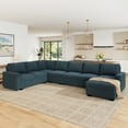 thumbnail image 3 of Marrber 111” Blue 7 Seat U Shaped Sectional Sleeper Sofa with Pull Out Bed and Storage for Living Room, Oversized Corduroy Tufted, 3 of 9