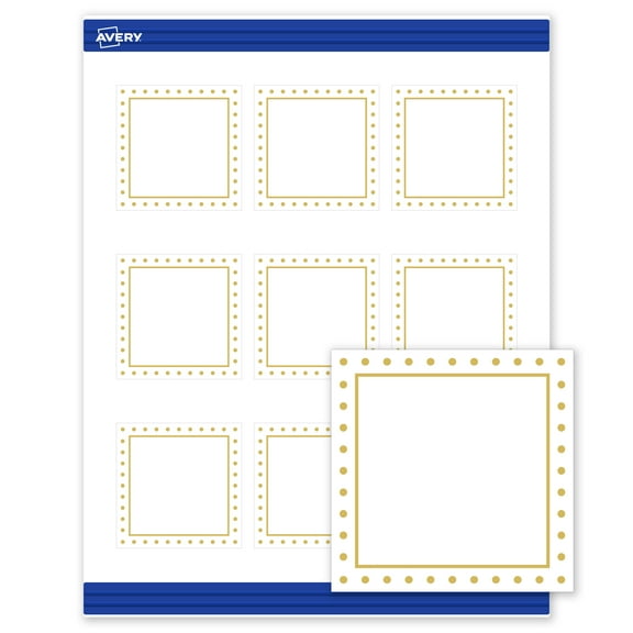 Avery 2.5" x 2.5" Cards, Gold Border with Gold Dots, 90 ct