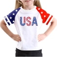 thumbnail image 1 of T-Shirt à Manches Courtes pour la Fête de l'Indépendance pour Garçons et Filles Tout-Petits, Mélange Doux de Polyester-Spandex, Col Rond, Imprimé Coloré, Port Toutes Saisons, Lavable à la Main, 1 of 4