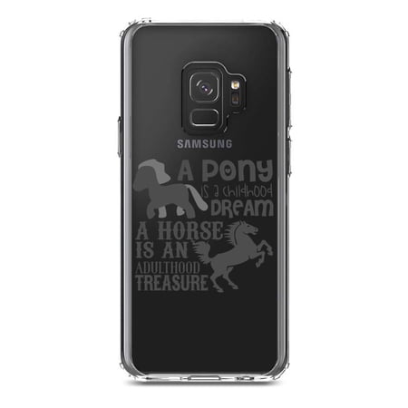 DistinctInk Clear Shockproof Hybrid Case for Samsung Galaxy S9 (5.8 Screen) - TPU Bumper Acrylic Back Tempered Glass Screen Protector - Pony Childhood Dream Horse Adult Treasure