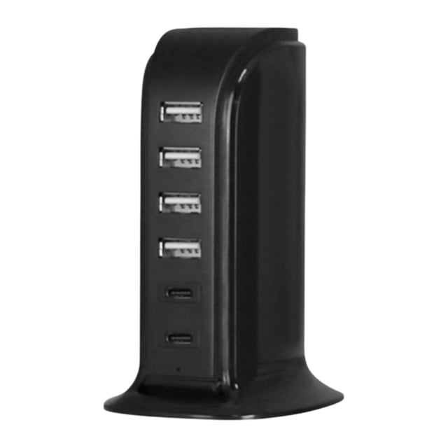 Black Multi Interface Usb Charger 30W Fast Charging 4 Usb Ports 2 Type C Ports Desktop Stand Power Adapter Vertical Design For Phones Tablets Black