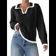 thumbnail image 1 of Suéter Básico con Cuello Alto en V para Mujer, Diseño de Bloques de Color, Moda Invierno Otoño 2025. Negro M, 1 of 9