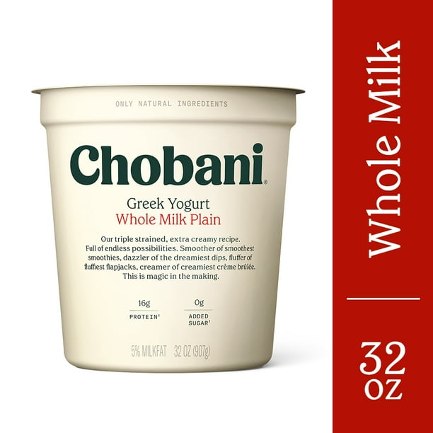 Chobani Whole Milk Plain Greek Yogurt, 32 oz Tub
