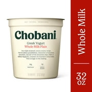 Chobani Whole Milk Plain Greek Yogurt, 32 oz Plastic Tub