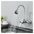 thumbnail image 2 of Chrome Wall Mounted Dual Hole Kitchen Faucet, Lead Free Hot Cold Water Mixer Tap, Stream Spray Bubbler 360 Rotation Flexible Pipe ,Versatile Features, 2 of 7
