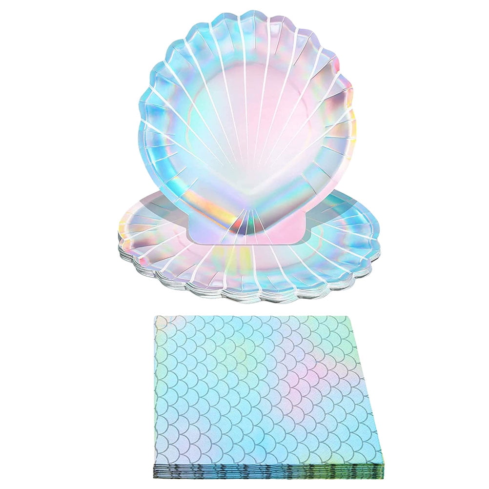 Mermaid Plates And Napkins 1 set of Seashell Plates Mermaid Party Plate Disposable Mermaid