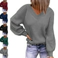 thumbnail image 3 of Suéter De Mujer Con Cuello En V Suéter De Manga Larga Color Puro Suéter De Mujer Transpirable Amigable Con La Piel De Moda Gris M, 3 of 5
