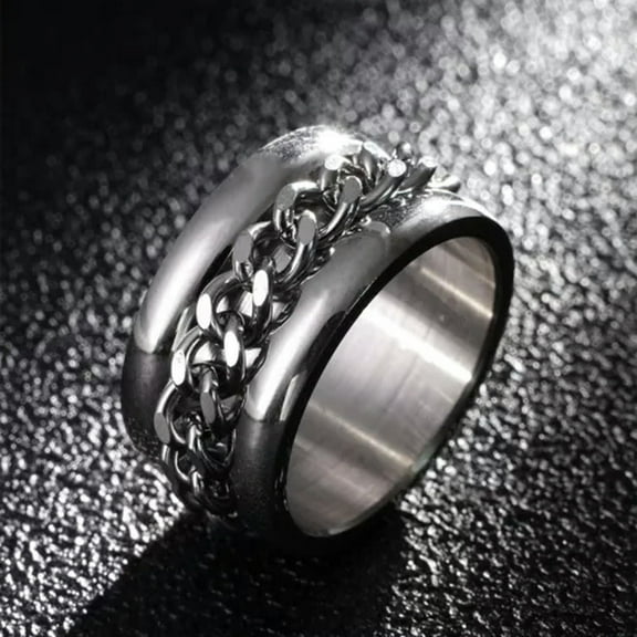 12MM Silver Chain Spinner Band Men's Stainless Steel Wedding Party Ring Sz 7-13