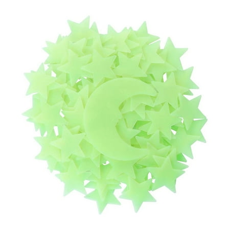 

Pltajed 101pcs Night Light 3D 3.8cm Stars Moon Luminous Wall Stickers (Light Gre