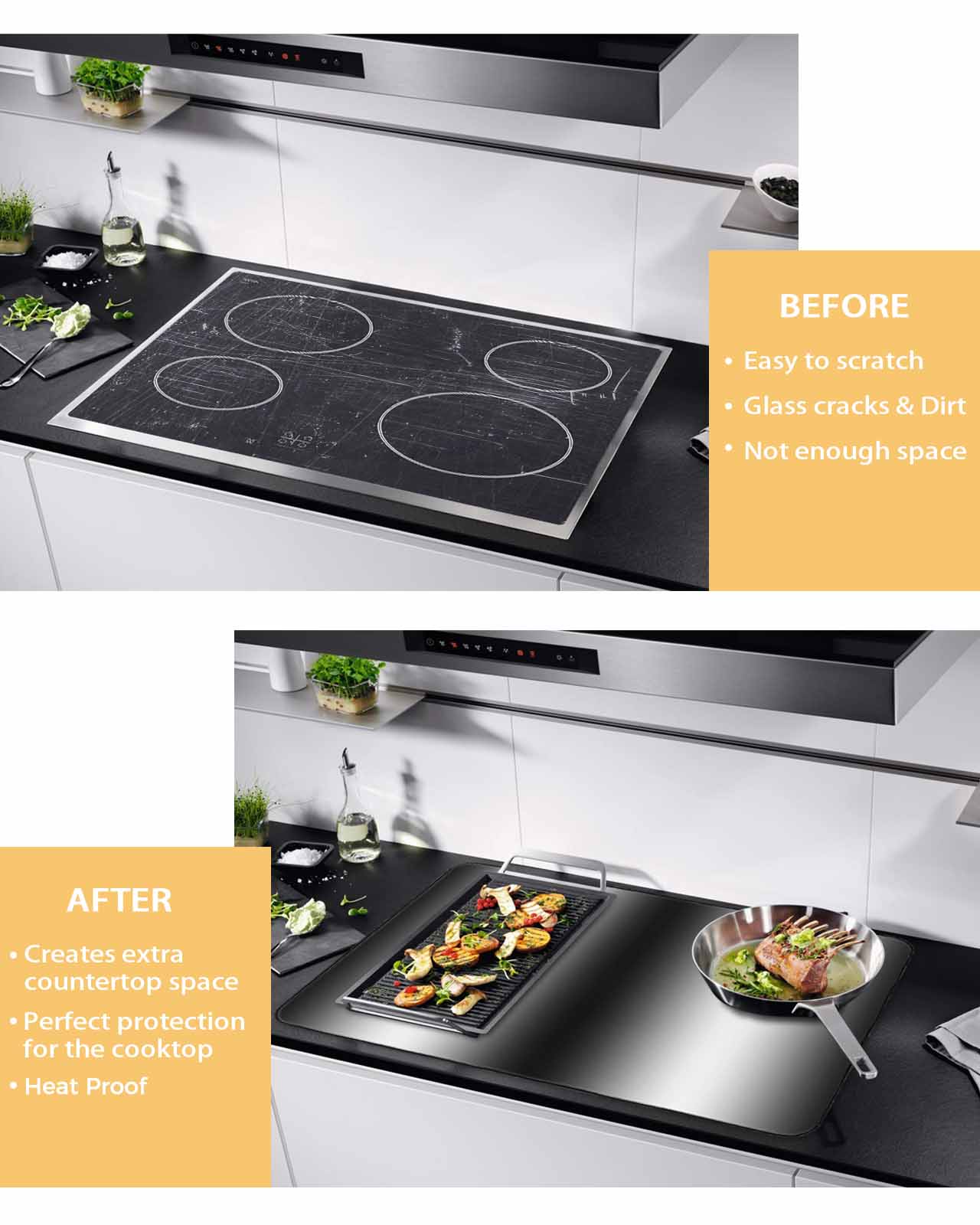 nqOlkjepod Large Induction Cooktop Protector Mat 36"x21", Black White Ombre Stove Top Covers for Electric Stove, Modern Minimalism Gradient Abstract Stove Burner Cover Mats, Glass Top Stove Cover