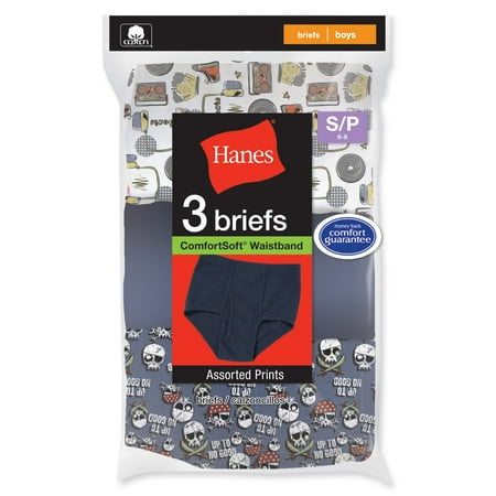 Hanes Boys' Underwear ComfortSoft Waist Band Printed Brief 3 Pack