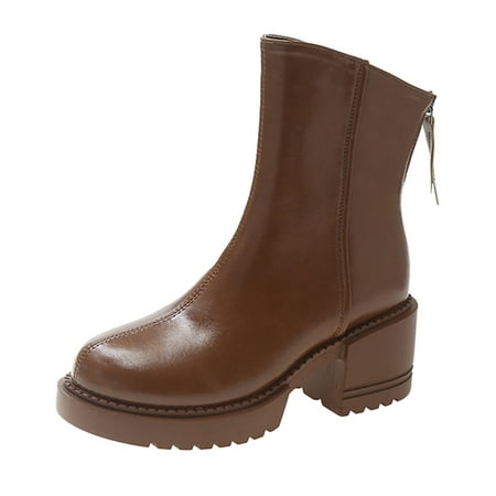 

XINSHIDE Women Ankle Boots Female Casual Solid Leather Back Zip High Heel Fashion Short Boots Fashion Shoes