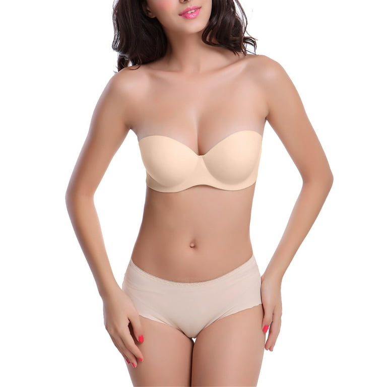 Heavy Padded Push Up Underwire Strapless Bra Clearance QIPOPIQ Ladies  Strapless Gathering Invisible Bra Glossy Back Buckle Breast Seamless Bra  Underwear 
