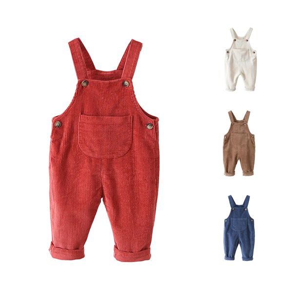 AWZXDE Toddlers Clothes For Girls Solid Suspender Pants Front Patch Pocket Adjustable Shoulder Strap Casual Outerwear Red - 18-24 Months