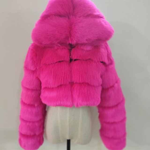 Abrigos y chaquetas de piel sintética recortados peludos de alta calidad para mujer, abrigo superior esponjoso con capucha, chaqueta de piel de invierno, abrigo femenino