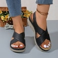 thumbnail image 5 of Wedge Sandals for Women Wedge Thick Heel Open Toe Ankle Straps Sandals Shoes Footwear for Women Beach Vacation Holiday Vintage Fashion Black 37, 5 of 6