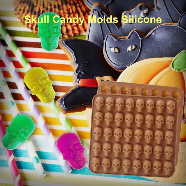 Paquete de 3 moldes de silicona reutilizables para hacer gominolas con 40 cavidades y 1 cuentagotas, antiadherentes, moldes para hacer calaveras en 3D para cubitos de hielo de gelatina de chocolate ZefeiWu 9024735299035