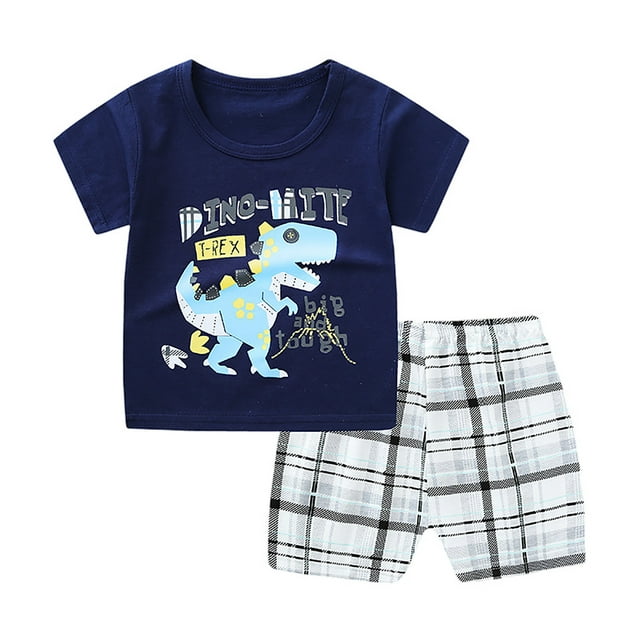 Hiiyo Infant Boys Summer Clothes Set Cartoon Short Sleeve T-Shirt Shorts Set 2pcs Daily Outfit Set