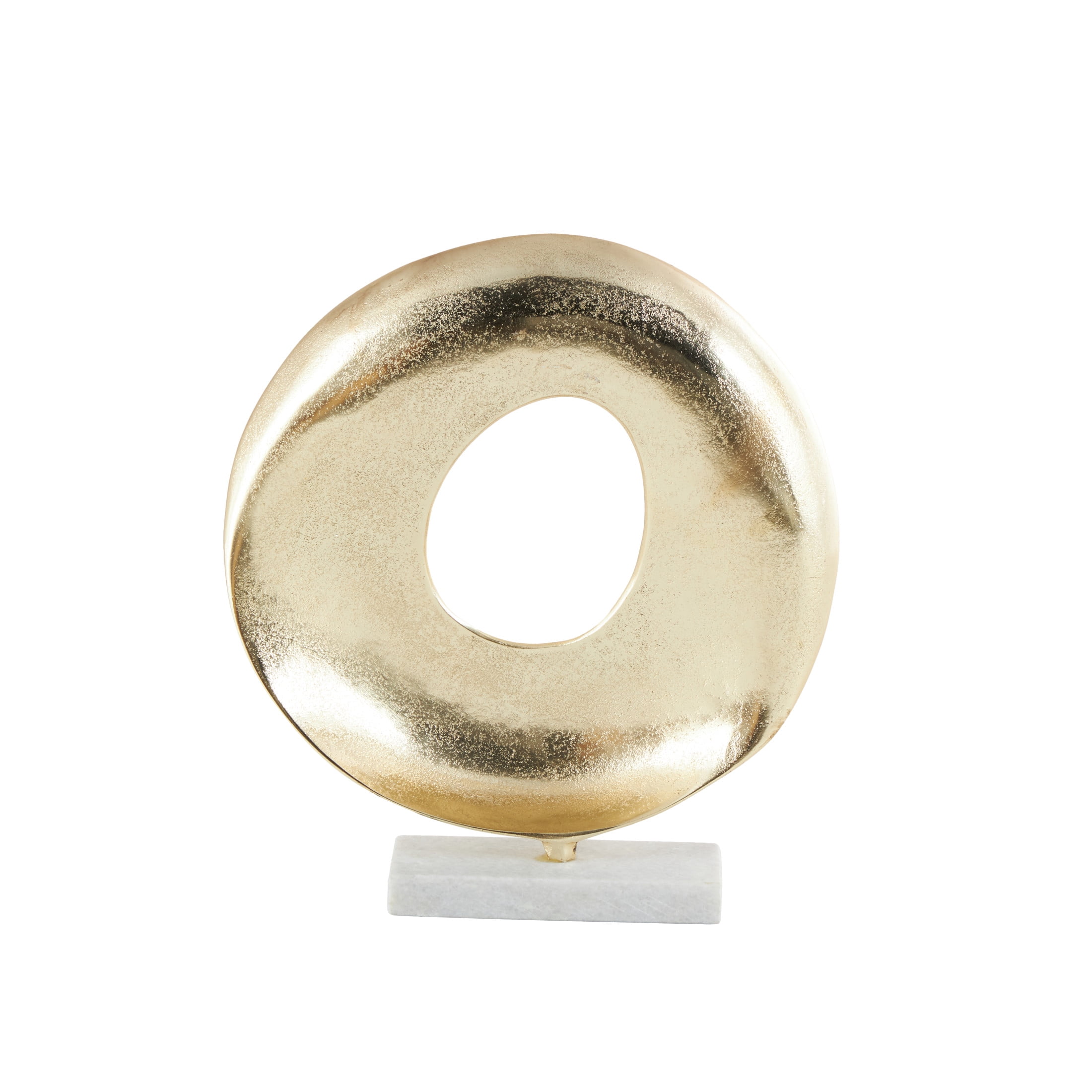15" x 17" Gold Aluminum Metal Abstract Ring Geometric Sculpture with White Marble Base, by DecMode