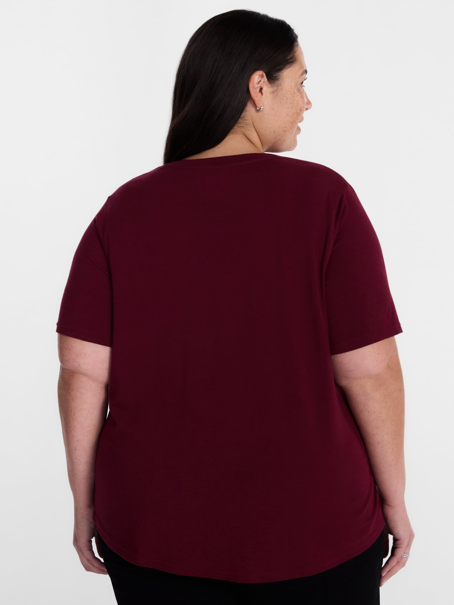 Terra & Sky Women's Plus Size V Neck Tee with Short Sleeves, Size 0X-5X