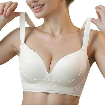 FUNUONY Big Sale!! Push Up Bras for Women Full Coverage Bras 2025 New Women s Large Breast Revealing Small Underwear Thin Anti Sagging Wireless Bra White 34