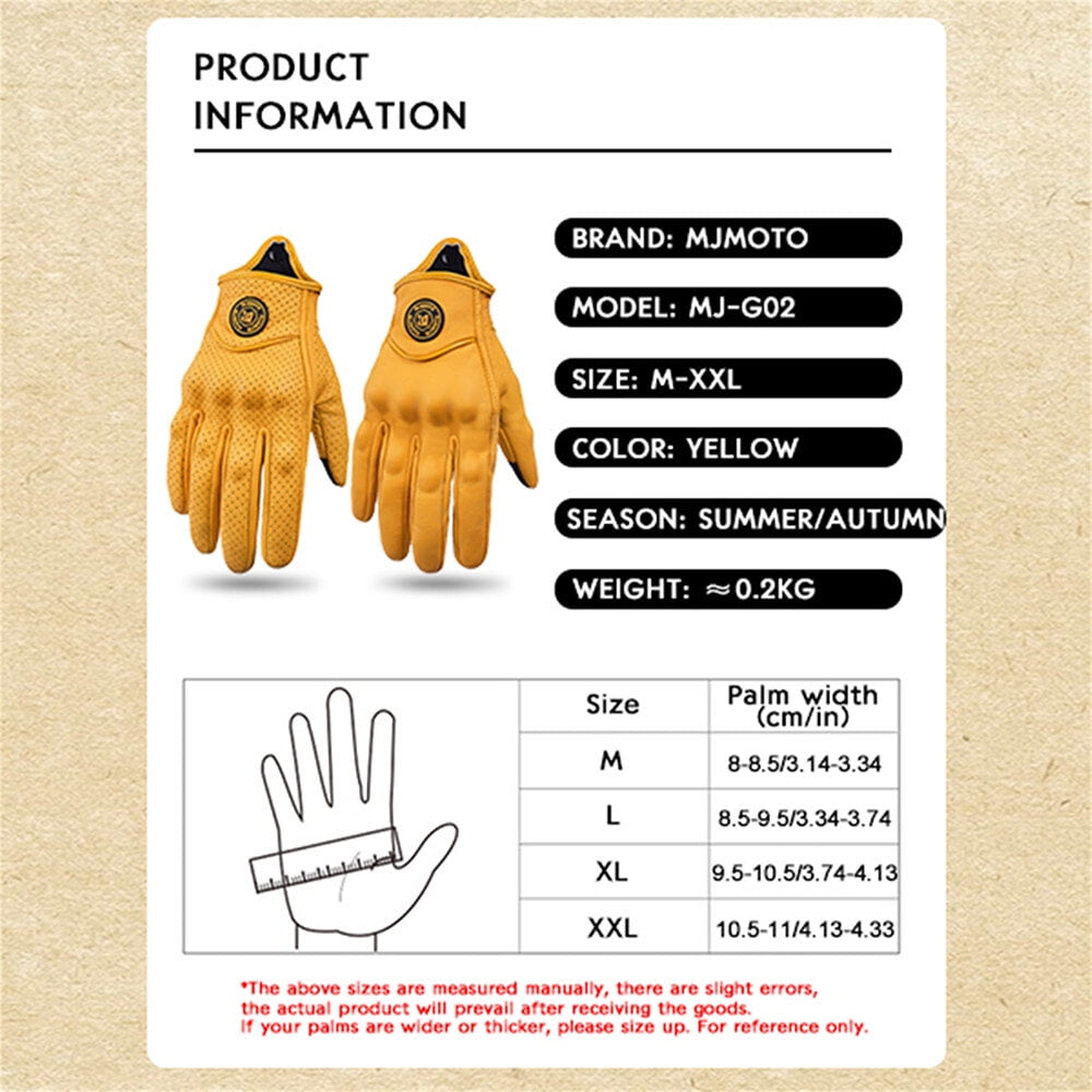 MJMOTO Classic Retro Leather Motorcycle Riding Gloves Summer Wear-Resistant Anti-Slip Men Women Mountain Bike Moto Biker Bicycle Accessories