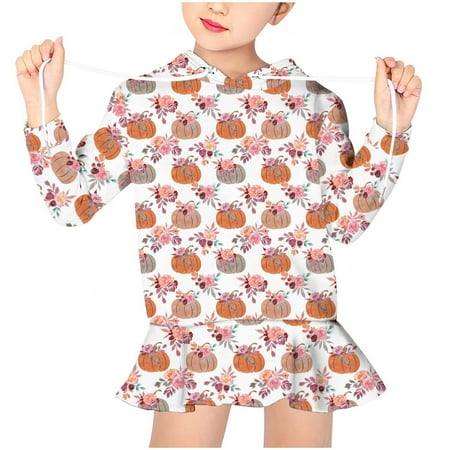 

QISIWOLE Toddler Girls Hooded Sweatshirt Halloween Pumpkin Witch Hat Black Cat Ghost Shirt Long Sleeve Tops Clearance !