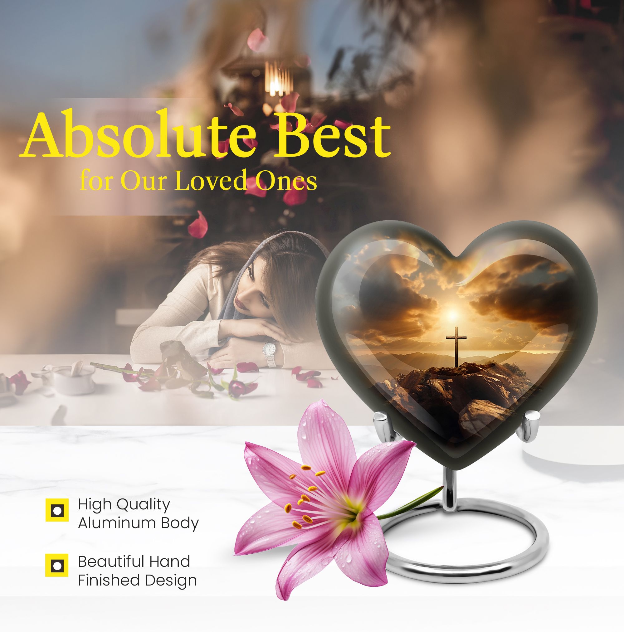 Heart Christ Sunset Sky Urns For Ashes - Urns For Human Ashes Male & Female - Burial Urns For Metal Remains - Ash Urns For Humans - Funeral Heart Shaped Cremation Urns For Ashes(Size - 3Inch, 1Pcs)
