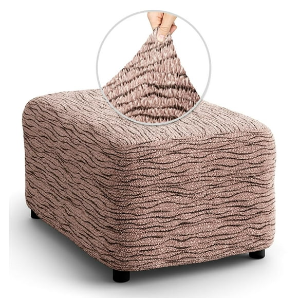 PAULATO BY GA.I.CO. Ottoman Slipcover - Stretch Stool Sofa - Pouf Protector for Pets and Kids - Soft Ottoman Cover - Durable Furniture Slipcovers - Microfibra Print Collection - Wavy Sand