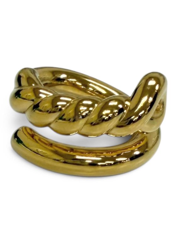 Pre-Owned BOTTEGA VENETA AG925 Twist Ring, Gold, Size 15, Made in Italy, Weight 27.3g, Men's,...