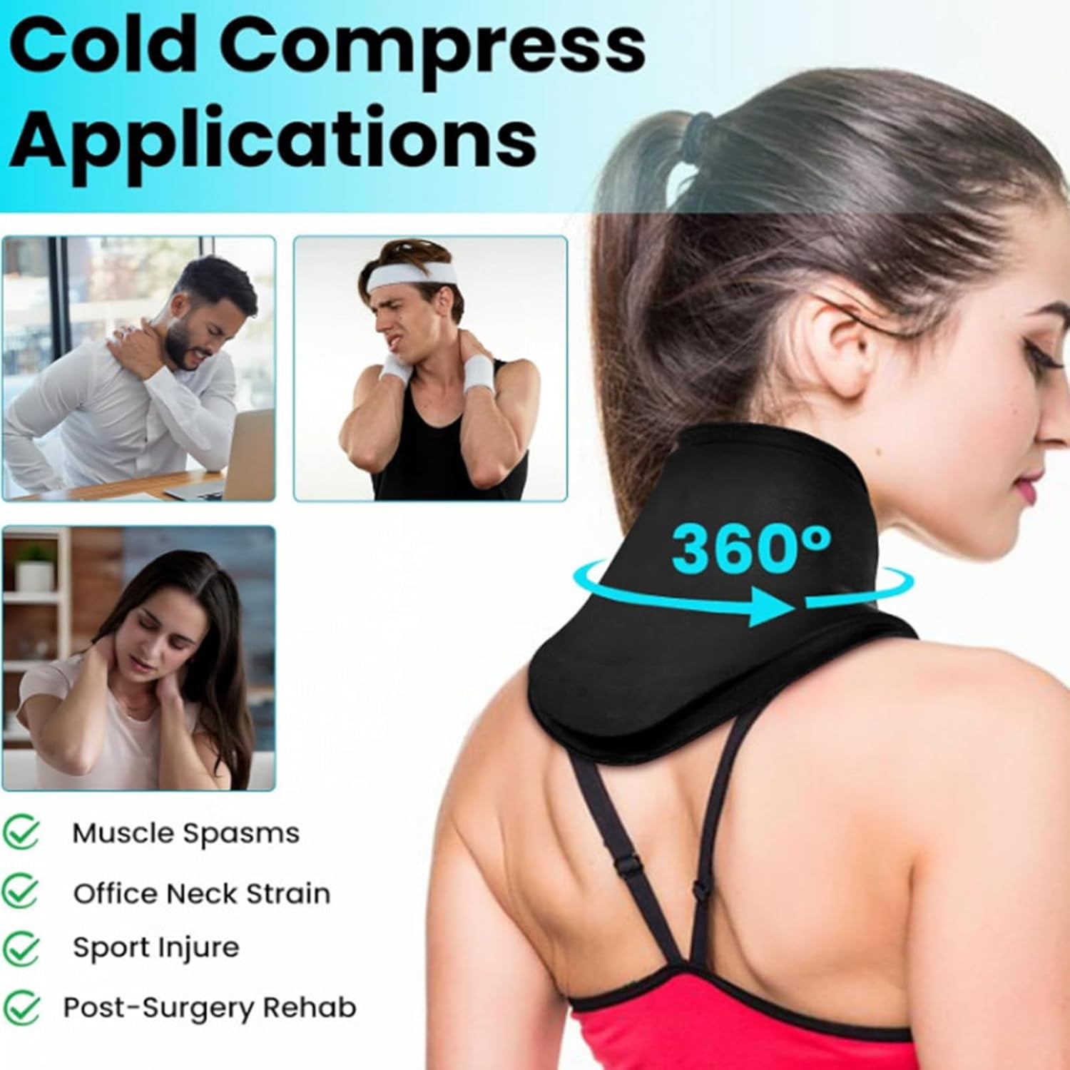 1Pack Reusable Neck Gel Ice Pack, Soft and Lightweight Neck Ice Pack, Hot and Cold Compress Therapy for Neck Shoulder Cervical Pain Relief