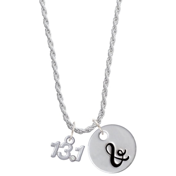 Delight Jewelry Silvertone Half Marathon - 13.1 with Clear Crystal Silvertone Script Initial Disc - & - Charm Necklace, 20"+3"