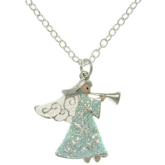 Jewelry Trends Pewter Angel with Trumpet Enameled Charm with 18 Inch Chain Necklace