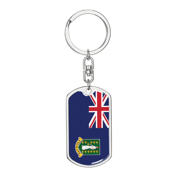 British Virgin Island Flag Swivel Keychain Dog Tag Stainless Steel or 18k Gold