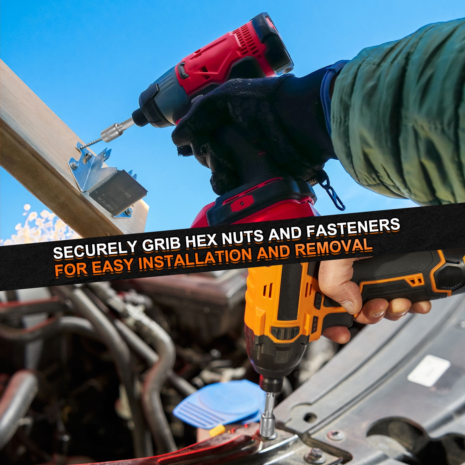 Uxcell 5pcs Hex Nut Driver Drill Bit 15/16/17/18/19mm 6-Point Drill Socket 1/4" Hex Shank 80mm Length Nut Setter Quick-Change Nut Impact Driver Bit Set with Bit Holder