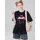 thumbnail image 1 of Camiseta con estampado de flamenco y corazón para San Valentín - Cuello redondo informal de algodón, tejido de punto para todo el año, largo regular - Camiseta de moda para mujer, camiseta deportiva i, 1 of 4