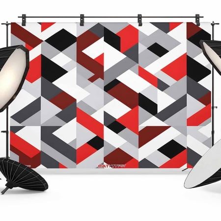 Abstract Backdrop for Photography Red Black Geometric Modern Design Photo Backdrop Portrait Background Party Banner Photo Backgrounds for Studio Booth Props 8x6ft