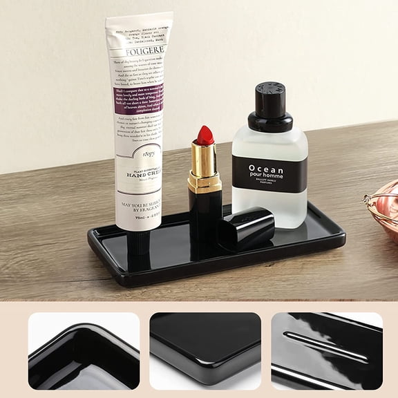BDIUA-6" Bathroom Trays - Ceramic Vanity Tray for Bathroom - Small Ceramic Tray - Kitchen Soap Trays for Kitchen Counter - Bathtub Organizer (Black)
