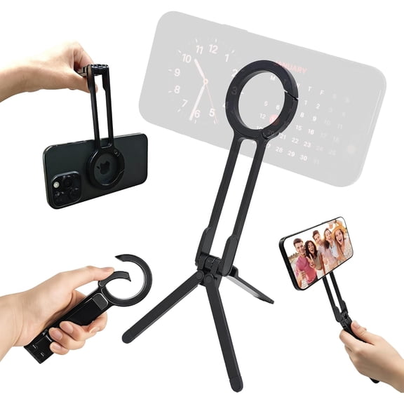 Strong Magnetic Desktop Phone Tripod, Aluminum Alloy Stand Compatible with MagSafe for Live Streaming, Video Calls & Travel Selfies