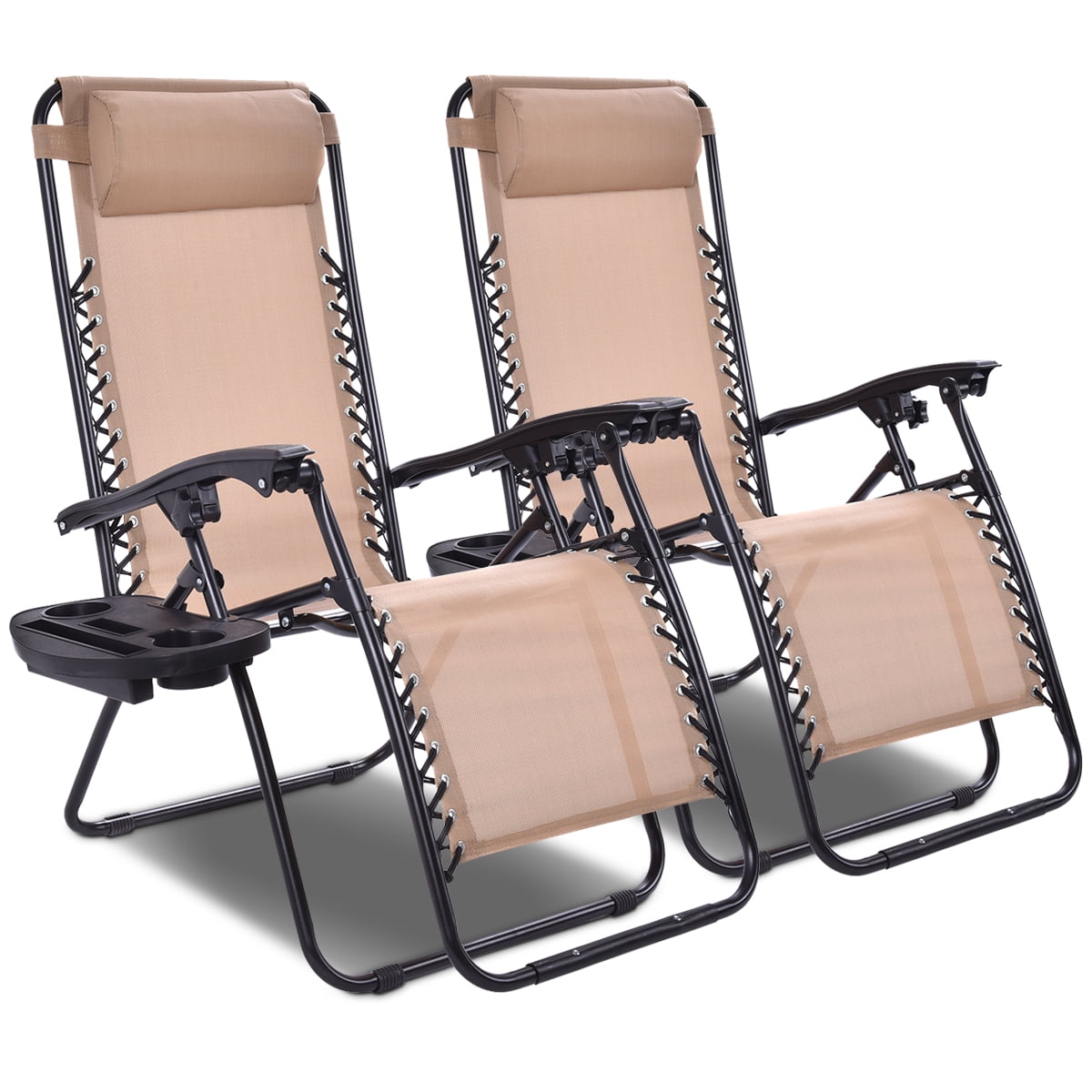 Topbuy 2PC Zero Gravity Chair Adjustable Recliners Textiliene Beige