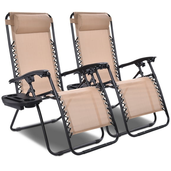 Patiojoy 2PC Zero Gravity Chair Adjustable Recliners Textiliene Beige