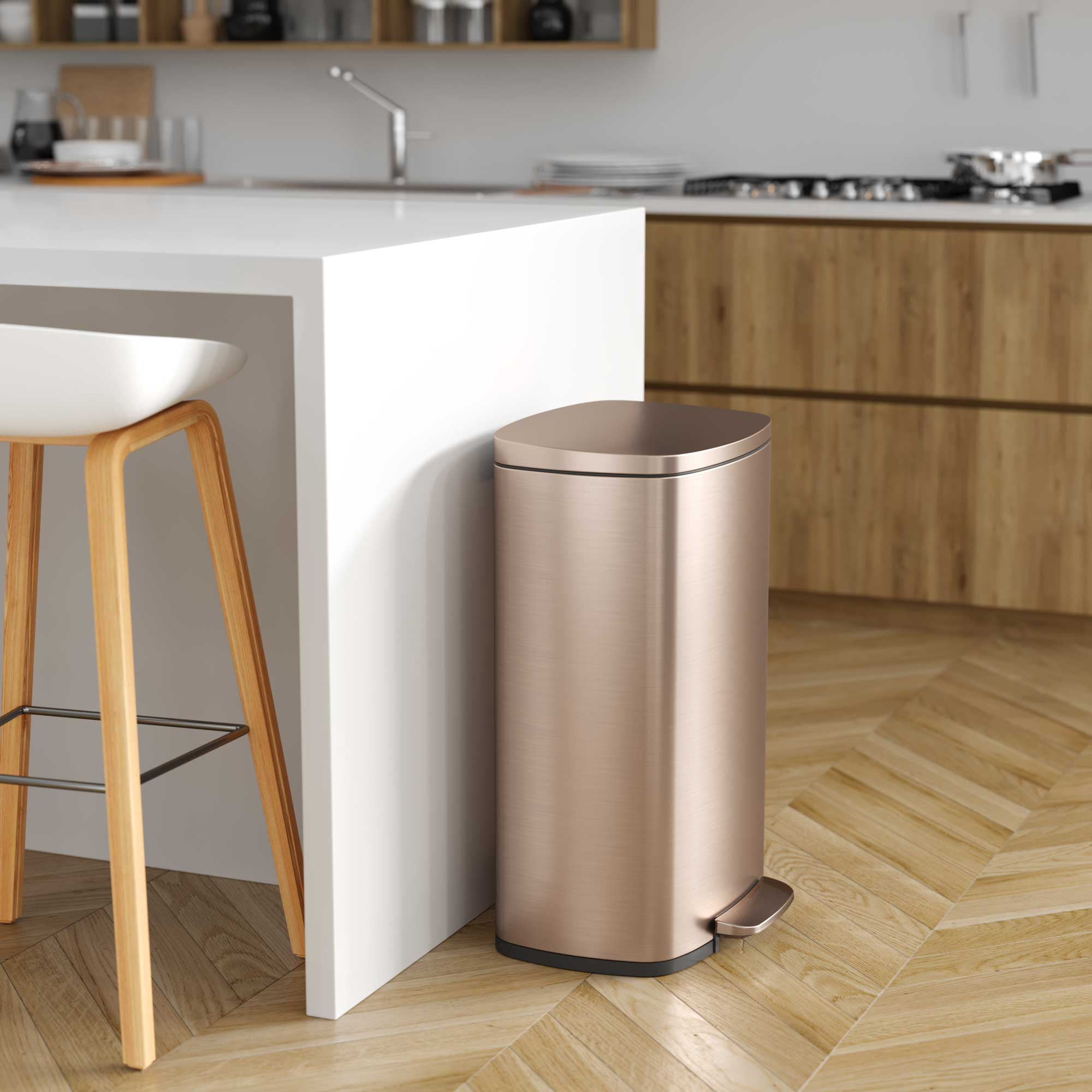 iTouchless SoftStep 13.2 Gallon Rose Gold Stainless Steel Step Trash Can with Odor Control System, 50 Liter Pedal Garbage Bin for Kitchen, Office, Home - Silent and Gentle Open and Close