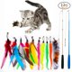 thumbnail image 1 of Juguete de varita de plumas para gatos, caña de pescar retráctil interactiva para gatos, divertido palo para gatos, caña de mar, juguete para jugar con plumas de gato, juguetes de compañía para mascotas, 12 piezas JM, 1 of 5