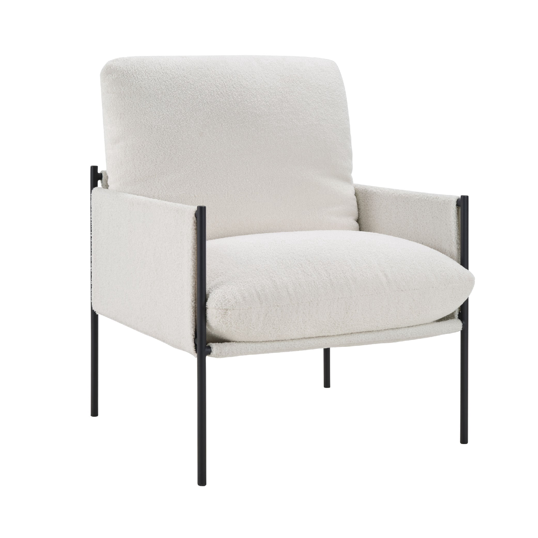MAYEERTY Modern Accent Chair with Removable Cushion & Wood Armrests,White