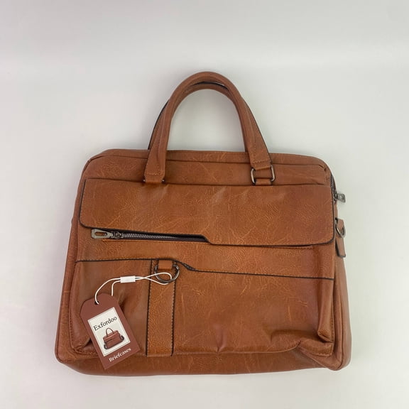 Exfordoo Briefcases,Men's Business Travel Briefcase Leather Handmade Messenger Bags Laptop Bag