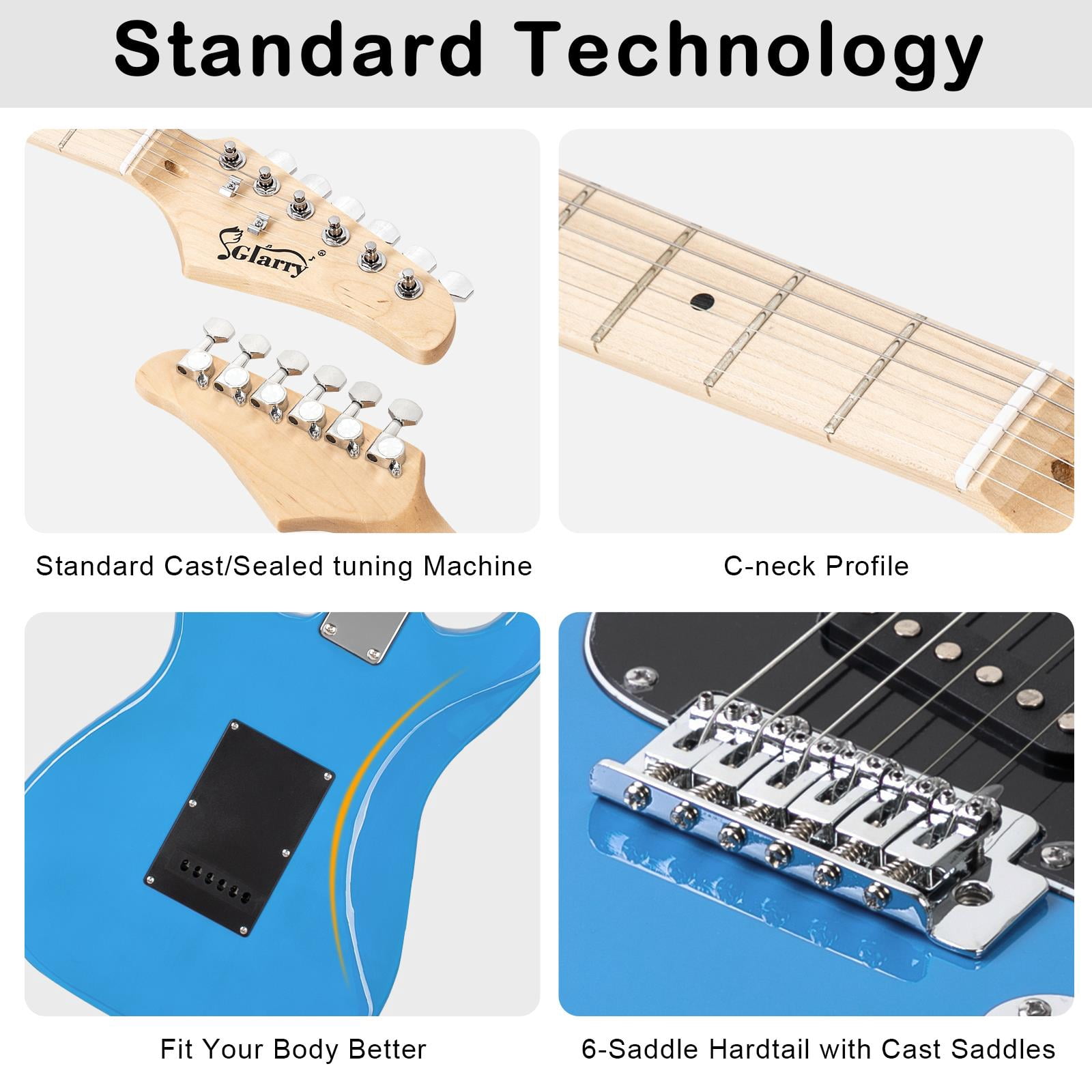 Glarry Beginner Electric Guitar Kit for Starter with 20Watt Amplifier,Bag,Strap,Plectrum,Spanner Tool,Wire,Tremolo Bar,Sky/Bright Blue