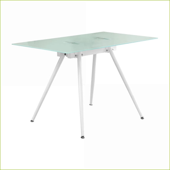 Desks, 47” L Modern Home Office Computer Desk with White Metal Frame & Frosted Tempered Glass Top | White | Tempered Glass