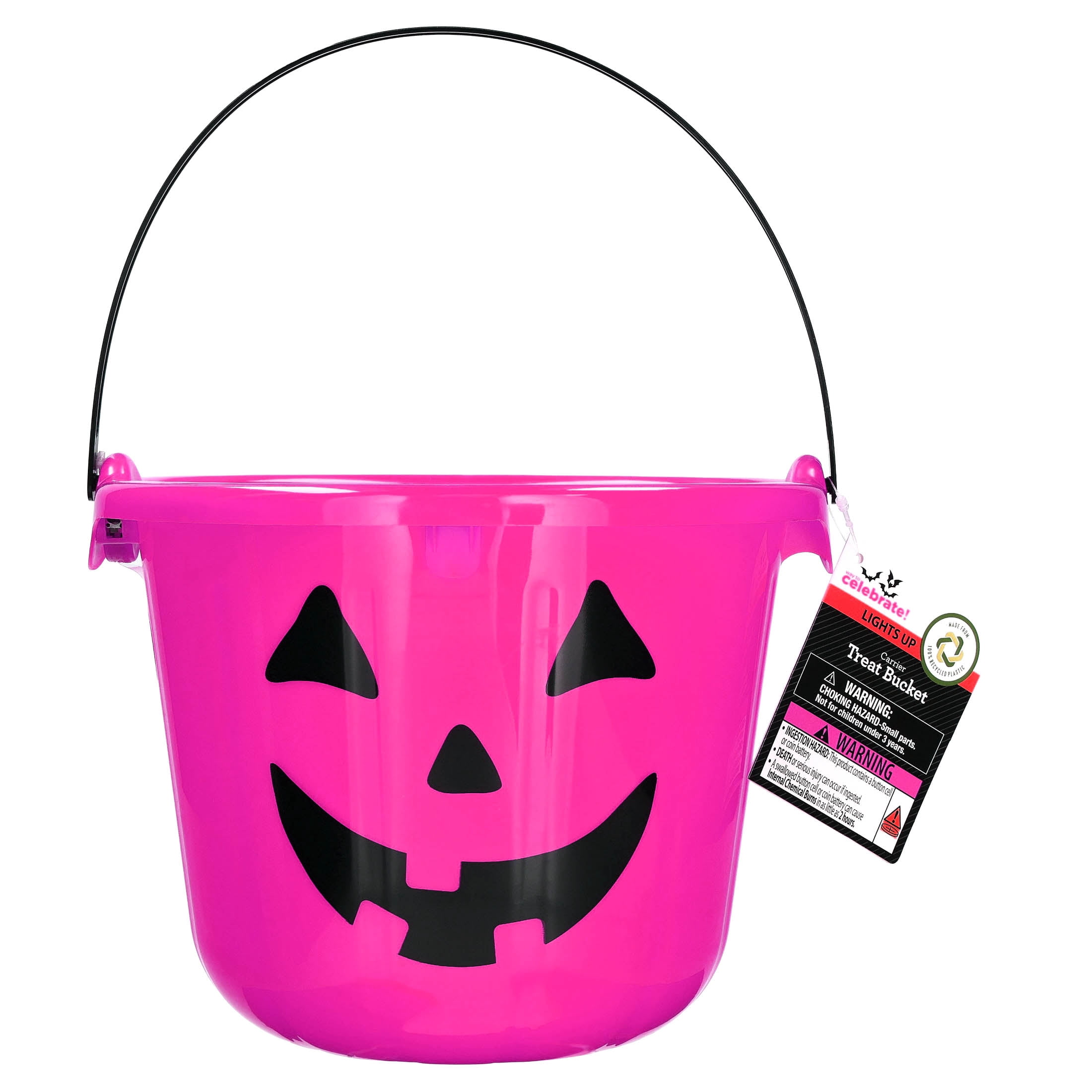 Light-Up Jack-o'-Lantern Trick-or-Treat Bucket, Pink, 6.5", Halloween by Way To Celebrate